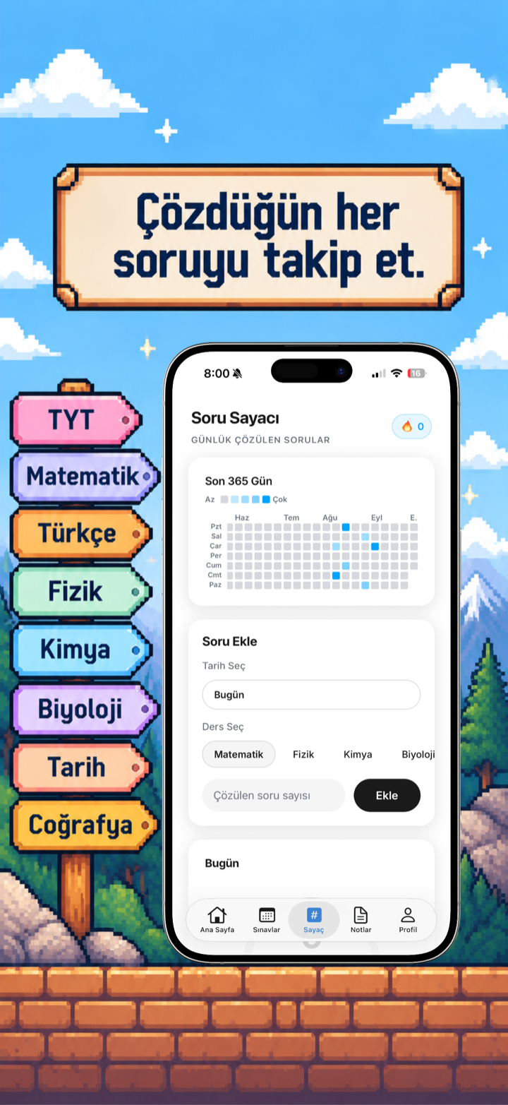 Soru sayacı: çözdüğün her soruyu takip et